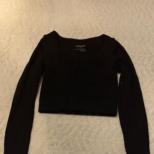 Garage Black V-Neck Long Sleeve Crop Top